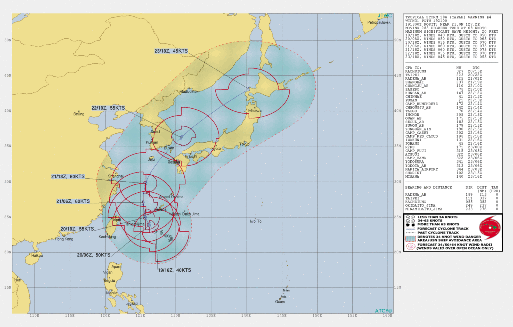 台風17号ターファー　米軍進路予測